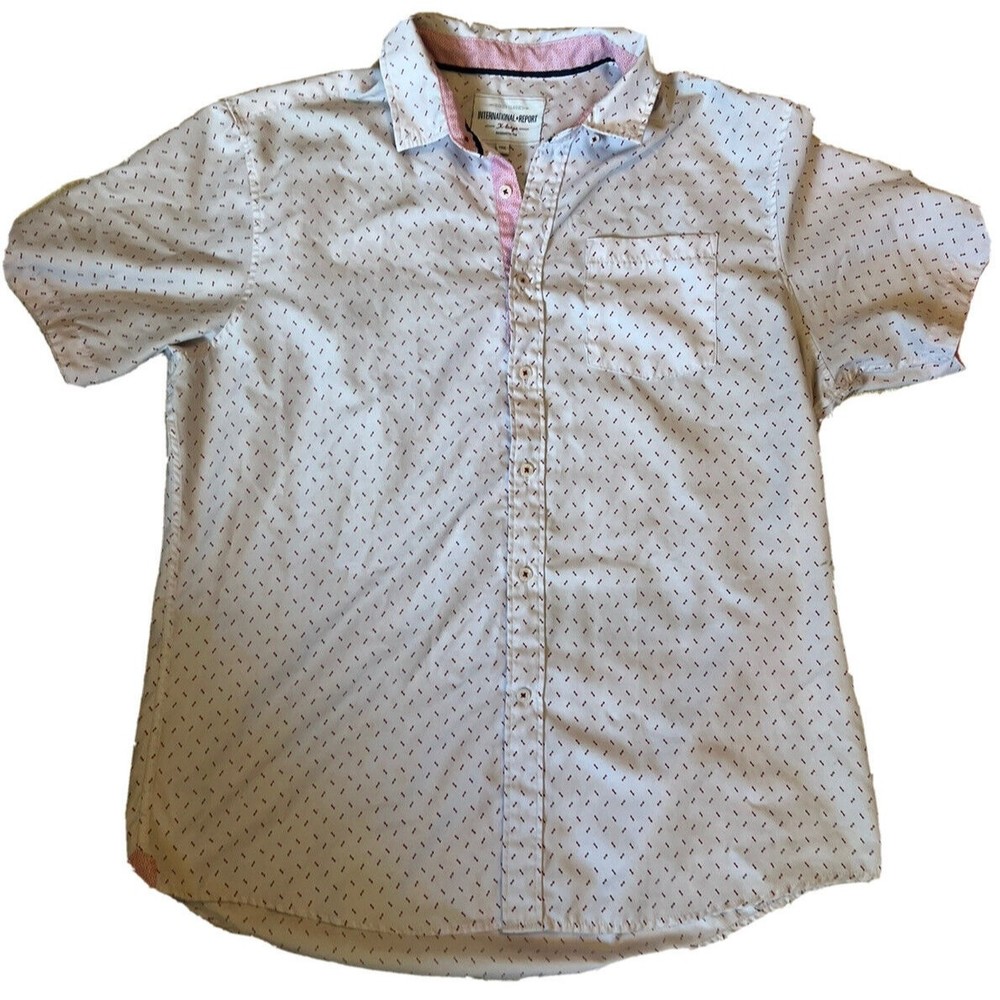 INTERNATIONAL REPORT MEN'S ARROW PRINT SHORT SLEEVE BUTTON DOWN SHIRT SIZE XL